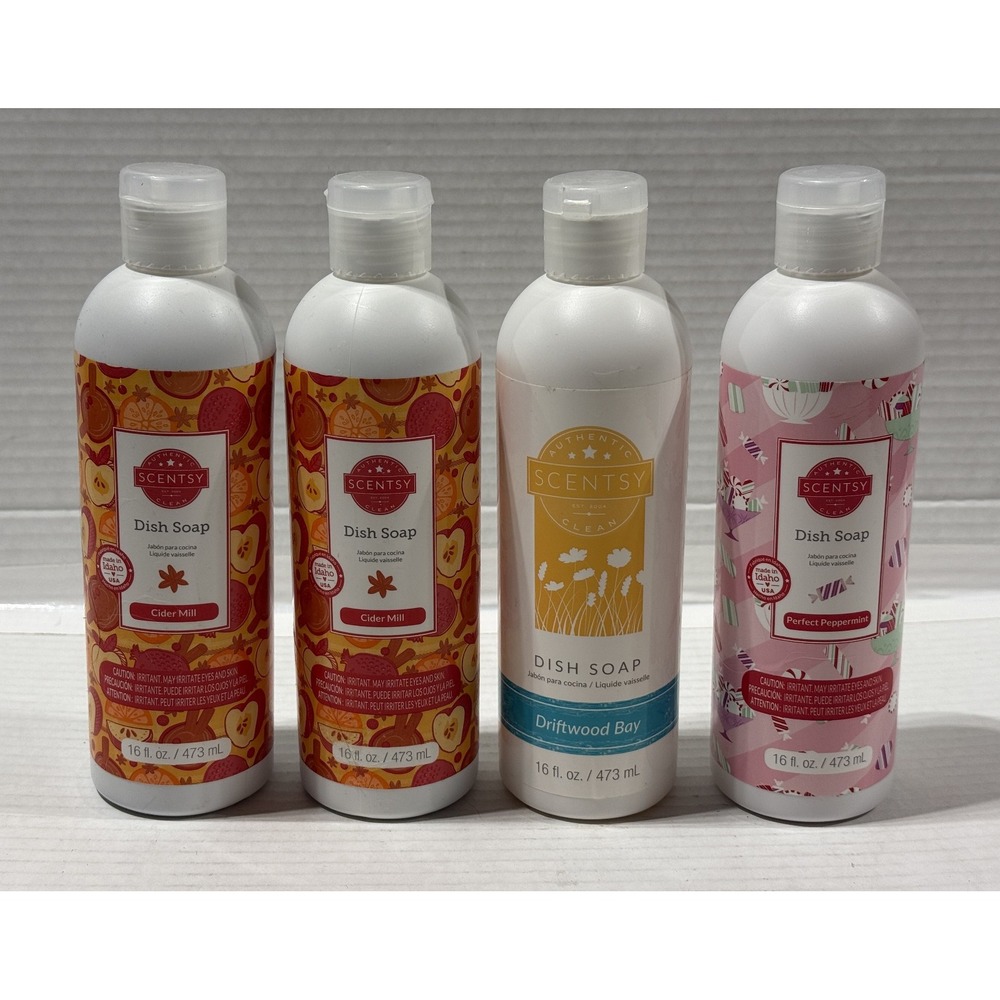 Lot of 4 SCENTSY Dish Soap - Cider Mill - Perfect Peppermint - Driftwood Bay NEW